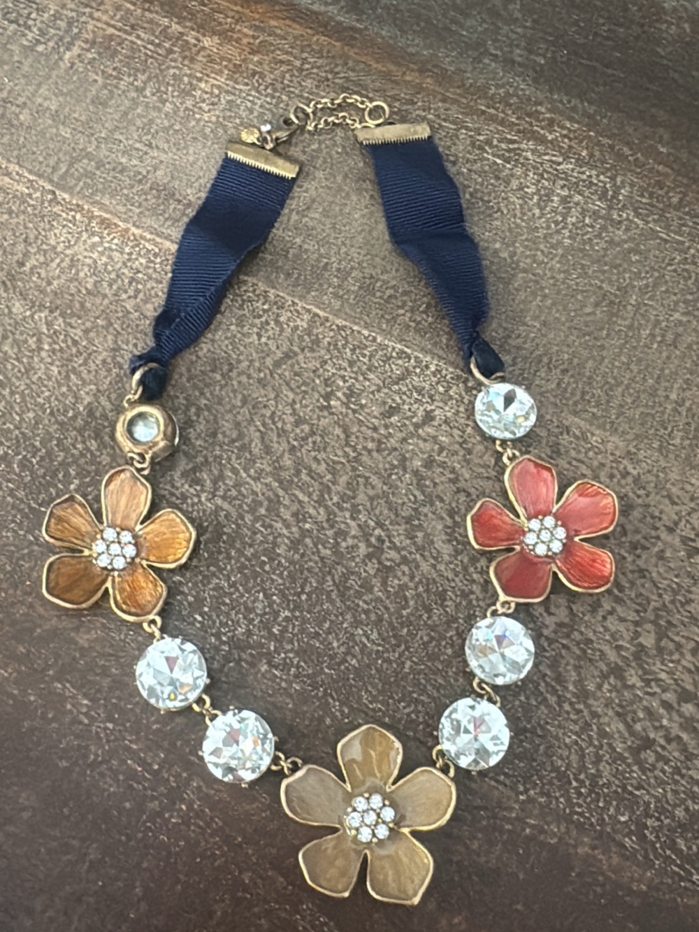 Floral Crystal Statement Necklace - Red, Gold, Brown